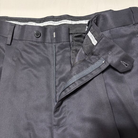 Perry Ellis Portfolio Men’s‎ Dress Pants 38x30 Gray Micro Check Pleated Cuffed - Picture 7 of 14